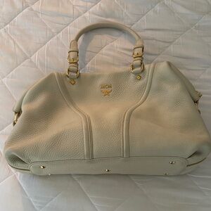 Authentic Pre- loved MCM Beige Leather Satchel with Gold Accents